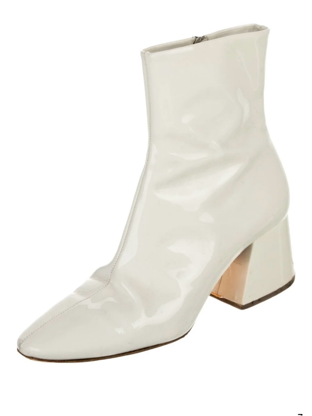 Maison Margiela White Patent Block Heel Ankle Boot Size 8